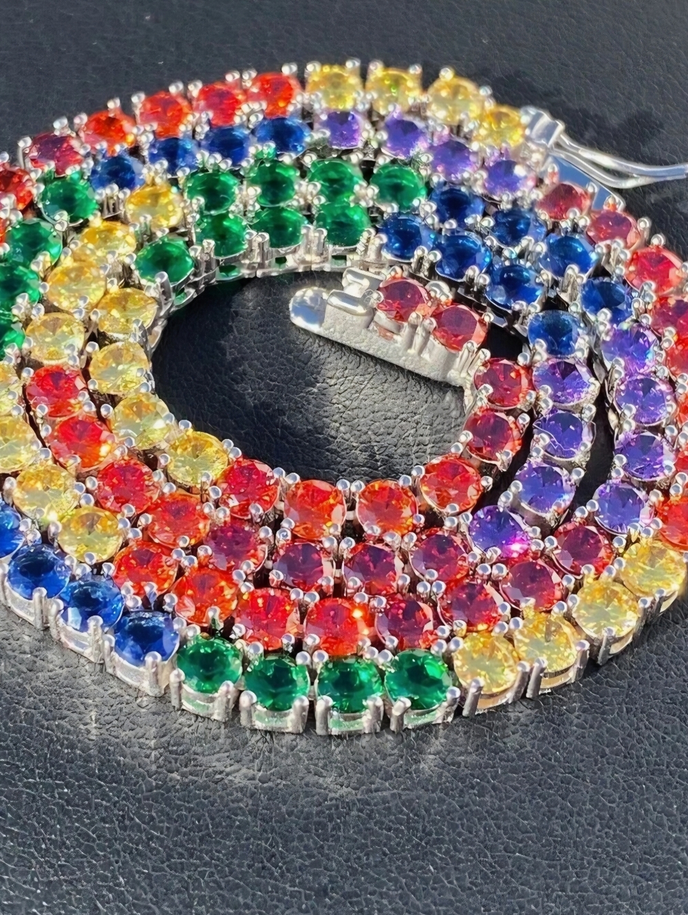 Tennis Chain SOLID 925 Gold Vermeil/ Single Row Rainbow CZ Necklace 20"